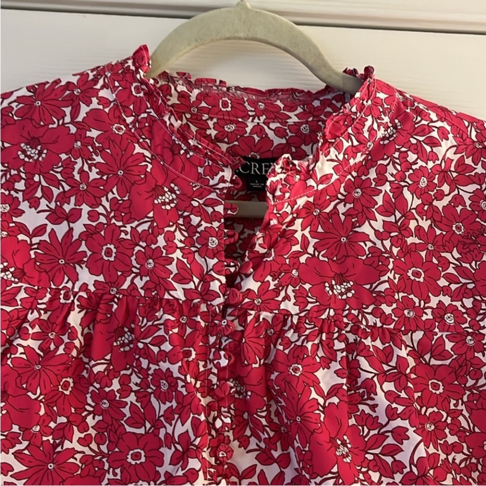 J. Crew Button-front ruffleneck popover in blushing meadow cotton poplin - Picture 4 of 7